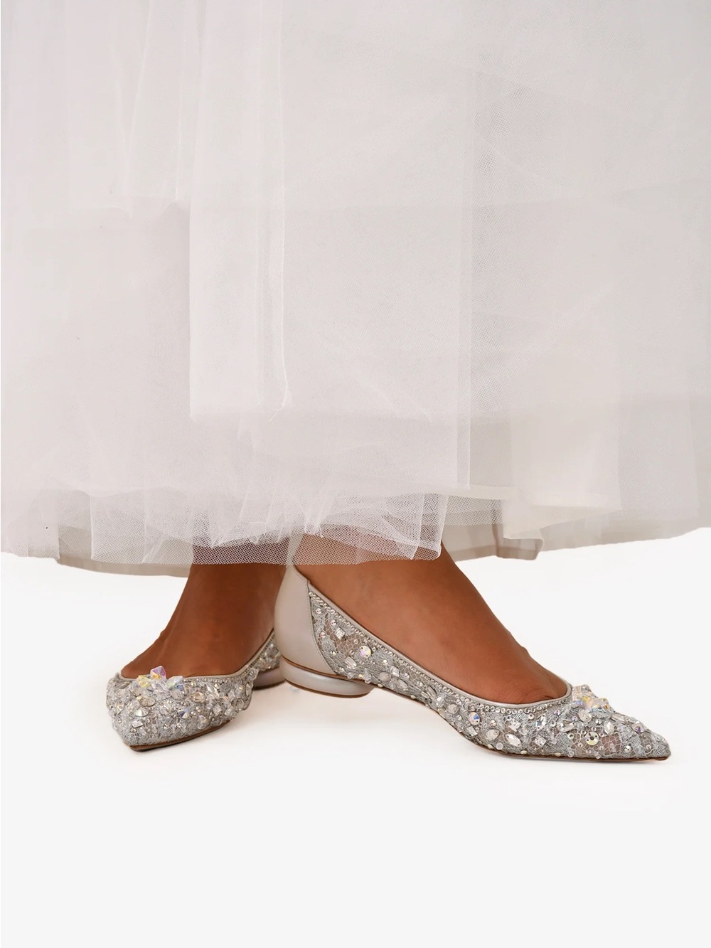Rene Caovilla Silver Crystal Embellished Pointed-Toe Flats (have only wear once)